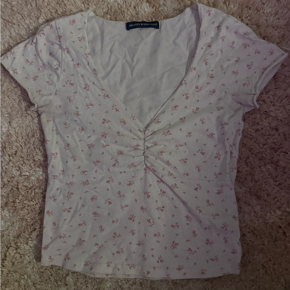 Brandy Melville Gray Fitted Ruched Short Sleeve Tee